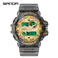 SANDA Kasual Wanita Gaya Jam Tangan Tali Bening Tahan Air LED Digital Dual Display Outdoor Mewah Jam Tangan Fashion Wanita. 
