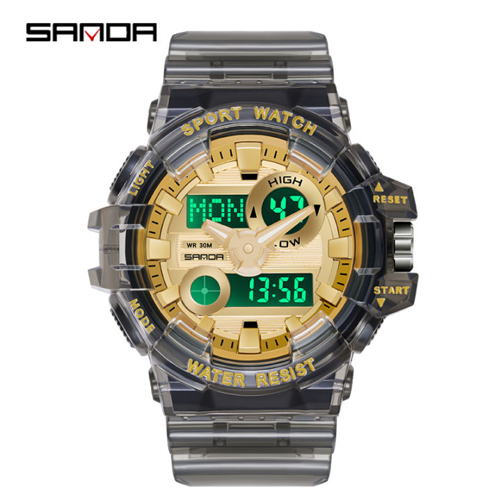 SANDA%20Kasual%20Wanita%20Gaya%20Jam%20Tangan%20Tali%20Bening%20Tahan%20Air%20LED%20Digital%20Dual%20Display%20Outdoor%20Mewah%20Jam%20Tangan%20Fashion%20Wanita%20-%20Image%204