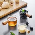 2PCS Transparent Glass Creamer with Wooden Handle, Mini Coffee Milk Creamer Pitcher. 100Ml. 