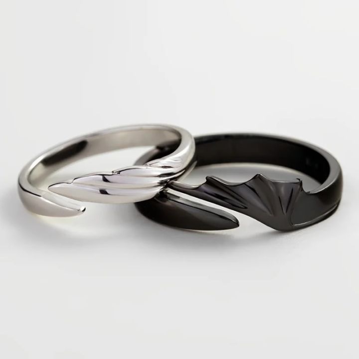 2Pcs Anime Angel Demon Couple Rings for Women Men Fashion Animal Adjustable Open Ring Promise Matching Couple Ring Party Gifts