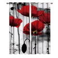 Ink Painting Red Flower Poppy Curtains Living Room Curtains Kids Room Kitchen Indoor Floral Curtain Panels With Grommets Valance.