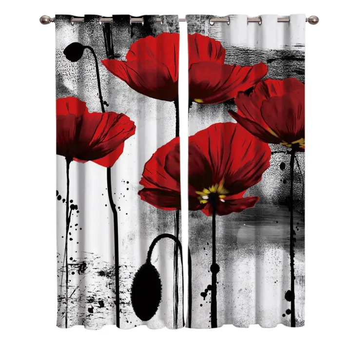 Ink%20Painting%20Red%20Flower%20Poppy%20Curtains%20Living%20Room%20Curtains%20Kids%20Room%20Kitchen%20Indoor%20Floral%20Curtain%20Panels%20With%20Grommets%20Valance%20-%20Image%203