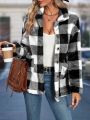 Cross border European and American autumn/winter square plaid lapel women's coat.
