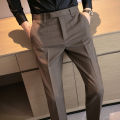 British Yupi Men's Suit Pants Men's Coffee Color High-Grade Pu Handsome Formal Wear Business Suit Pants Casual Tappered Draped Pants.