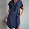 2023 Casual Korean Plus Size Denim Dress For Women Summer Dresses Lapel Pocket Loose Long ladies Jeans Dress 5XL Vestidos. 