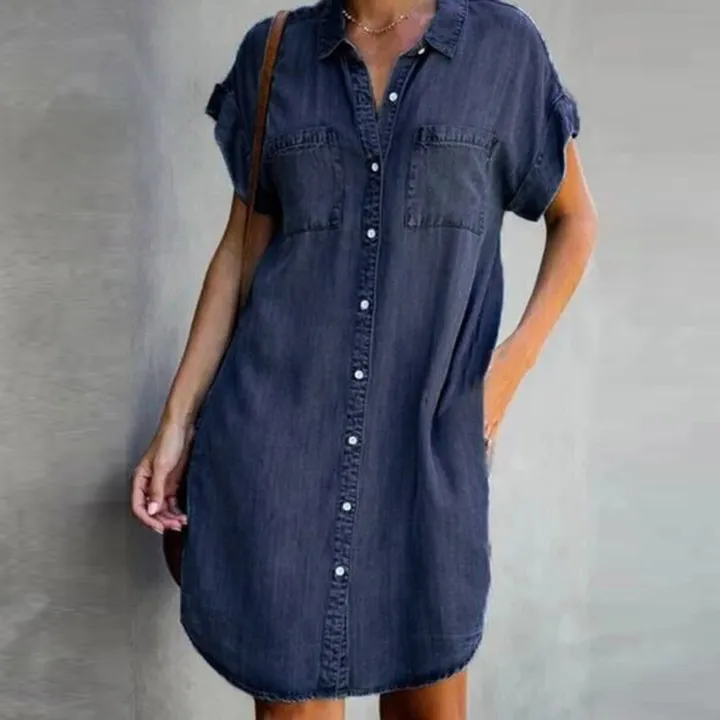 2023%20Casual%20Korean%20Plus%20Size%20Denim%20Dress%20For%20Women%20Summer%20Dresses%20Lapel%20Pocket%20Loose%20Long%20ladies%20Jeans%20Dress%205XL%20Vestidos%20-%20Image%205