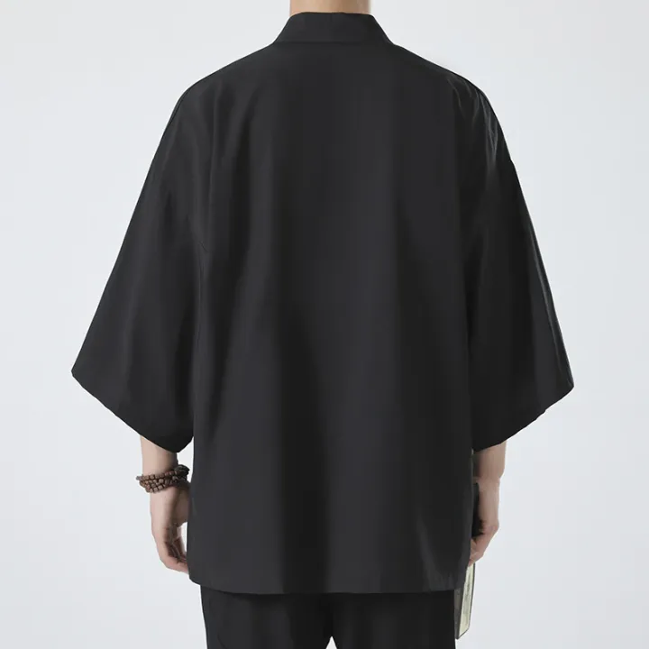 Men's%20Kimono%20Shirt%20Traditional%20Japanese%20Style%20Clothing%20Male%20Open%20Front%20Cardigan%203/4%20Sleeve%20Yukata%20Coat%20Haori%20Casual%20Beach%20Shirts%20-%20Image%203
