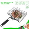 Grilling Nonstick Grilling Basket with Lid Durable Metal Barbecue Basket with Foldable Removeable Wooden Handle BBQ Barbecue Tool for Fish Vegetable Steak Meat Shrimp.