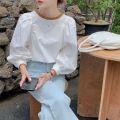 Niche Elegant Long Sleeve Blouse Women 2023 Spring New Korean Style Loose-Fitting Blouse Design Sense Bishop Sleeves Top. 