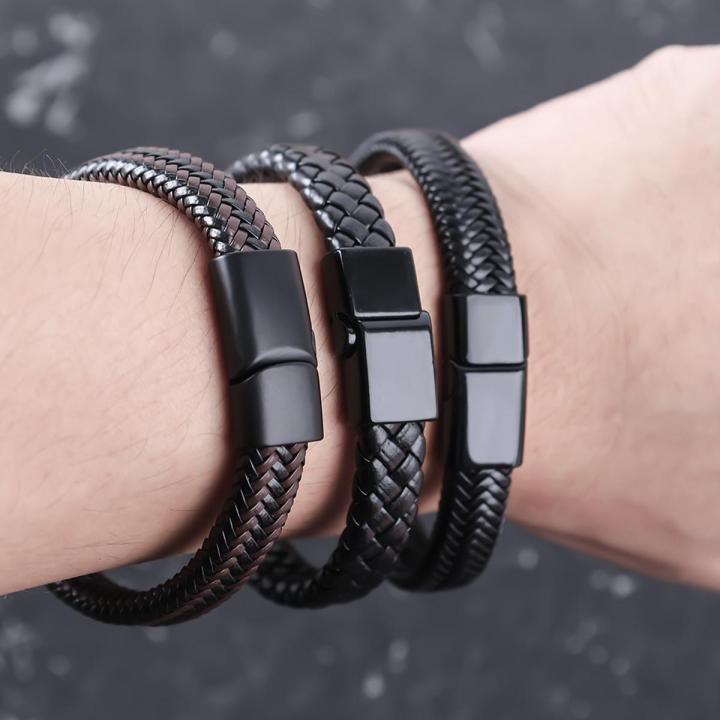 Charm Men Jewelry Classic Black Braided Leather Bracelet for Men