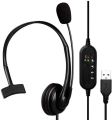 Single Ear Headset with Microphone USB Headphones with Noise Cancelling Boom Mic and Mute Button. Best fit for Zoom, Skype, Conference Calls, Office and Learning.