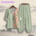 Amamia Blouse Trousers Round Neck Flower Print Pullover Top Pants.