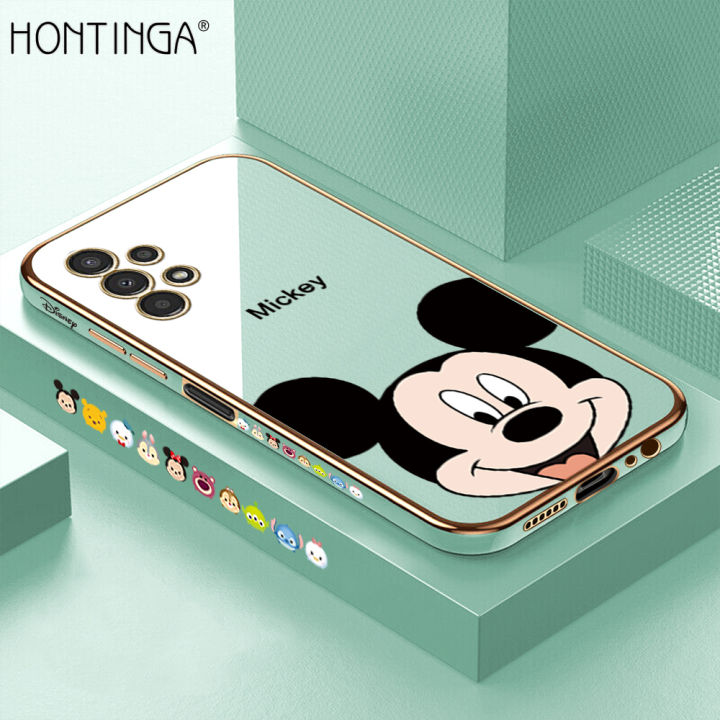Hontinga for Samsung Galaxy A13 4G Back Cover + Free Lanyard Luxury 6D Plating Cartoon Cute Mouse Side Pattern Case Soft Silicone Square Phone Cases