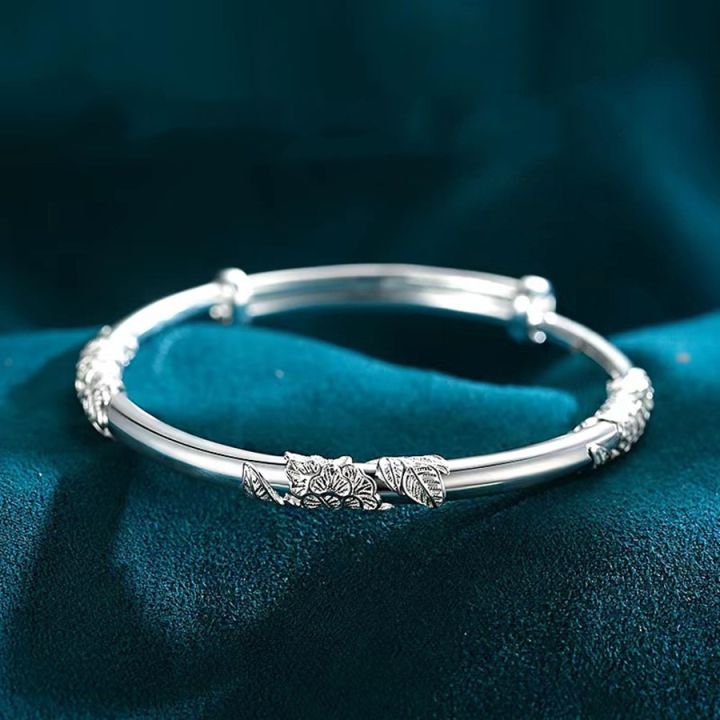 Fine%20925%20sterling%20silver%20blooming%20flowers%20bracelets%20Bangles%20for%20women%20fashion%20party%20wedding%20jewelry%20Adjustable%20size%20holiday%20gift%20-%20Image%202