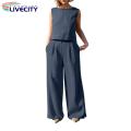 T-shirt Pants Round Neck Crew Neck Pullover Wide Leg Pants. 