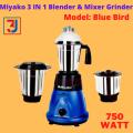 Miyako 3 IN 1 Blender & Mixer Grinder Blue Bird 750 Watt. 