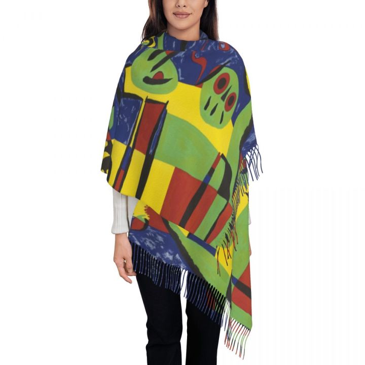 Custom Print Dog Barking At The Moon Scarf Women Men Winter Fall Warm Scarves Joan Miro Abstract Art Shawl Wrap