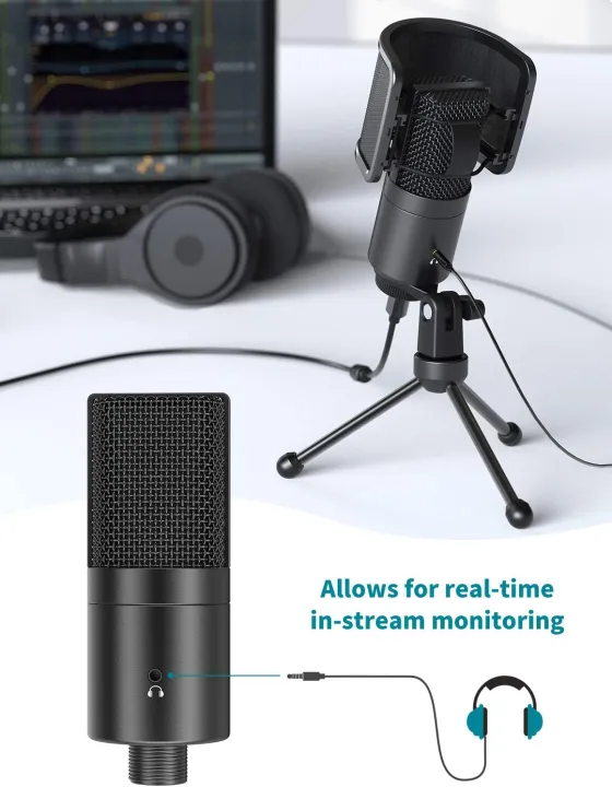 FIFINE%20K683A%20USB%20Desktop%20PC%20Microphone%20with%20Pop%20Filter%20for%20Computer%20and%20Laptop,%20Studio%20Condenser%20Mic%20with%20Gain%20Control%20Mute%20Button%20Headphone%20Jack%20for%20Gaming%20Streaming%20Recording%20YouTube,%20Extra%20USB-C%20Plug%20-K683A%20-%20Image%207