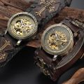 SHENHUA Retro Gothic Bronze Skeleton Automatic Mechanical Watch Men Steampunk Self Winding Clock Tourbillon Watch Reloj Hombre. 