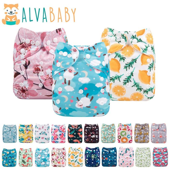 Ready Stock ALVA Baby Cloth Diapers Printed One Size Reusable Washable Pocket Clothe Diaper High Quality Clothe Diaper Without Insert Fit Newborn To 3 Years Old Babies