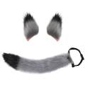 Fox Ears Tail Cosplay Props Set, Hair Clip Ears Adjustable Tail Size Imitation Fox Costumes for Carnival Costume Party Girls , Gray Black.