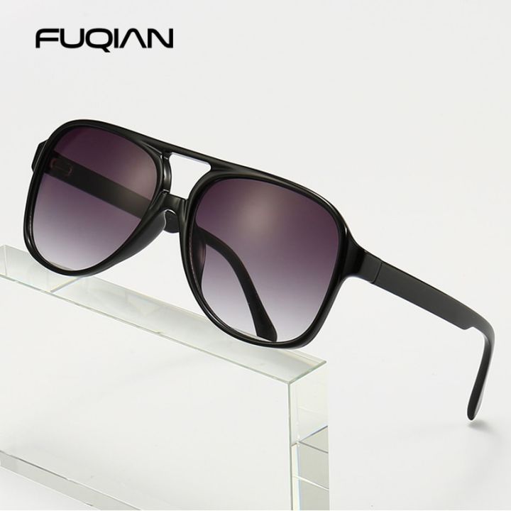 FUQIAN Retro Oversized Sunglasses Men Women Fashion Pilot Polarized Sun Glasses For Unisex Vintage Gradient Outdoor Eyewear