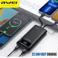 Awei P168K 22.5W Fast Charging Power Bank with LCD Display and 10000mAh Capacity – Color family: Black & White. 