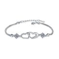 Moissanite Bracelet Women's 1 Carat Korean Version Heart-Shaped Double Ring Bracelet Gift Cross-border Wholesale Manufacturer 925 Sterling Silver Jewelry. 