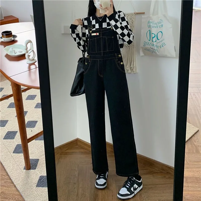 Shoulder Strap Jeans Women's Loose2023Spring New Straight Slimming