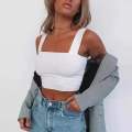 Fashion Square Neck Sleeveless Summer Crop Top White Women Black Casual Basic T Shirt Off Shoulder Cami Backless Tank Top. 