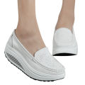 Ladies wedge shoes, large stock Women's Fashion Casual Solid Slip On Wedges Thick Bottom Platforms Work Shoes. 