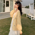 Knitted Cardigan Coat Women's CherryInsInternet Celebrity Same Style Cute WildVCollar Slimming Korean Style Thin Sweater.