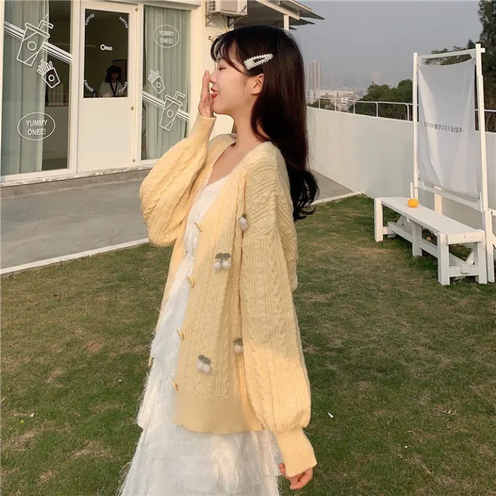 Knitted%20Cardigan%20Coat%20Women's%20CherryInsInternet%20Celebrity%20Same%20Style%20Cute%20WildVCollar%20Slimming%20Korean%20Style%20Thin%20Sweater%20-%20Image%206