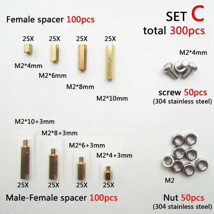 300X%20Brass%20M2%20Hex%20Column%20Standoff%20Support%20Spacer%20Screw%20Nut%20Assortment%20Kit%20-%20Image%207