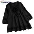 Women T-shirt Lace-Up Plus Size Casual Lady Spring Blouse.