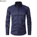 New 2023 Men's Long Sleeve Dress Shirts Anti-Wrinkle No-Ironing Elasticity Slim Fit Men Social Formal Shirts Solid Camisas Male. 