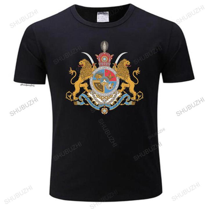 men O-neck summer short sleeve Arms of Iranian Shahs T shirt iran 1979 arms of arms persia lion shah crown fashion tee-shirt