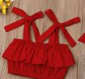 Kids Baby Girls Outfits Ruffle Off Shoulder Crop Tops + Bow-Knot Cotton Shorts Skirt Set 0-7.