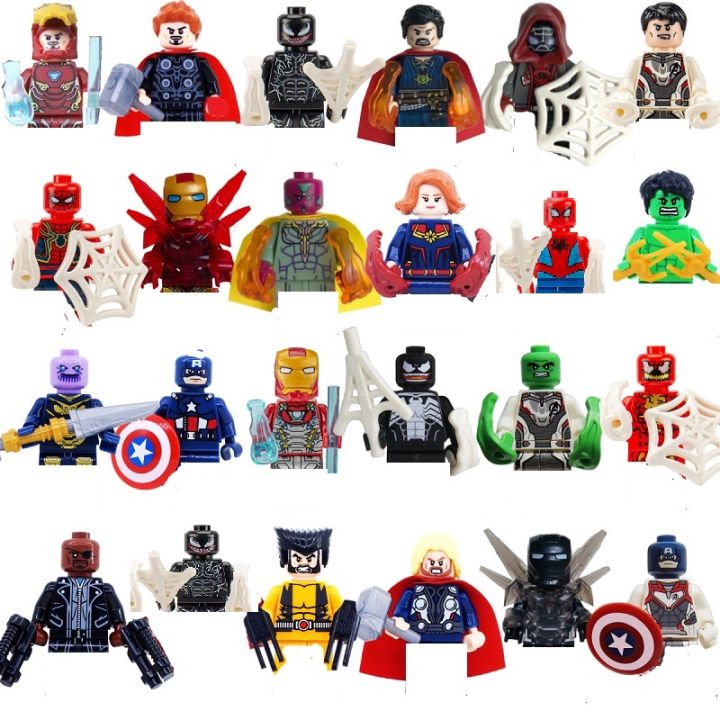 24 piece set of building blocks, Marvel superhero Iron Man Spider Man movable doll Avengers anime character building block hero KankongAgu