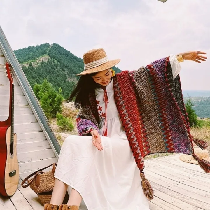 Xinjiang%20Qinghai%20Travel%20Shawl%20Large%20Scarf%20Women's%20Autumn%20and%20Winter%20Yunnan%20National%20Style%20Travel%20Cloak%20Talma%20Thick%20Warm%20-%20Image%203
