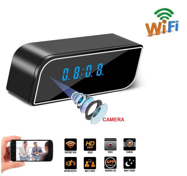 Full HD 1080P HD Wifi Clock Camera WIFI Control Concealed IR Night View Alarm Camcorder Digital Clock Video Camera Mini DV DVR