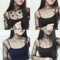 Women Summer Transparent Mesh Blouse Shirt Tops Blusas Long Sleeve Blouse Chemise Femme Casual Dot Feminine Blouse.
