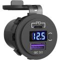 【FUPANG】PD type C 48W Dual USB car charger QC 3.0 charger with voltmeter and switch for boat truck RV.