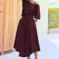 Women Elegant Sexy Off Shoulder Party Dress 2021 Summer Tie-Up A-Line Dress Office Lady Casual Short Sleeve Pocket Dress Vestido. 