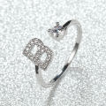 Cross border amazon new rose gold letter white diamond open ring hand ornament men's and women's personality unique ring wholesale. 