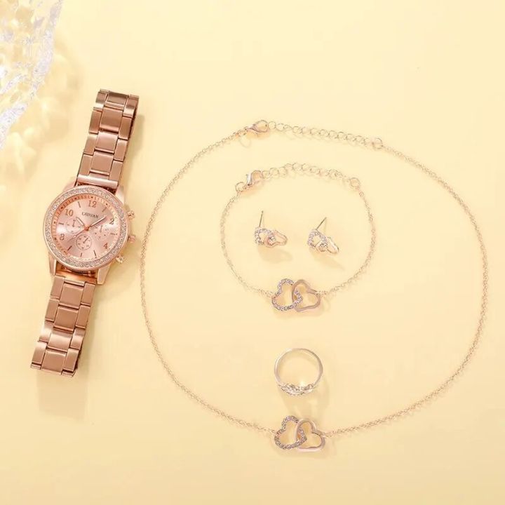 6PCS%20Set%20Rose%20Gold%20Luxury%20Watch%20Women%20Ring%20Necklace%20Earring%20Rhinestone%20Fashion%20Wristwatch%20Casual%20Ladies%20Bracelet%20Watches%20-%20Image%203