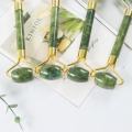 2Pcs/set Green Natural Stone Jade Massage Spa Roller + Gua Sha Board Scrapers Plate for Face Body Anti-aging Facial Massage Jade Roller Set Skin Care Tools.