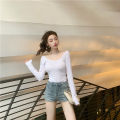 Autumn 2024 New Sexy Backless Long Sleeves T T-shirt Women's Versatile Design U Collar Solid Color Top Hot Girl Bottoming Shirt. 