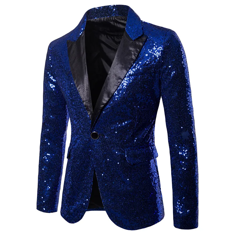 Shiny Gold Sequin Glitter Embellished Blazer Jacket Men Nightclub