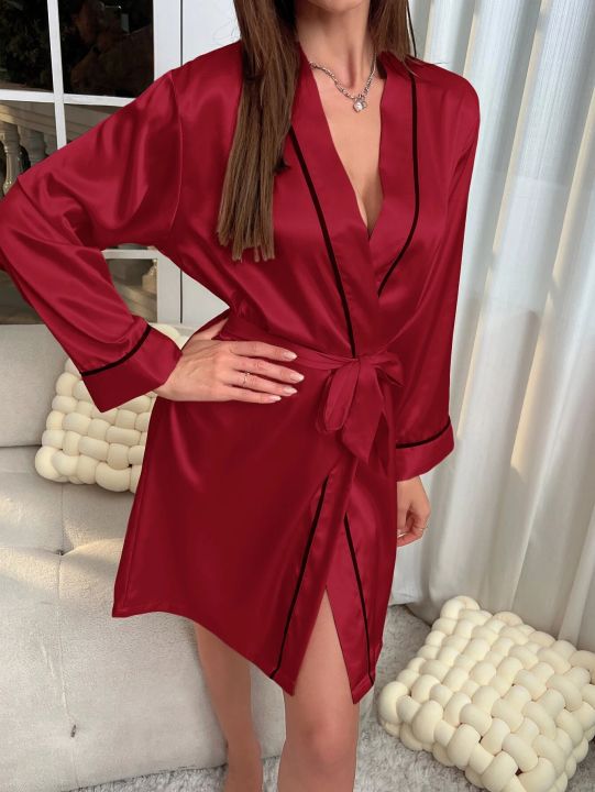 Simple%20Satin%20Night%20Robe%20Elegant%20V%20Neck%20Long%20Sleeve%20House%20Robe%20With%20Belt%20Women's%20Sleepwear%20-%20Image%203